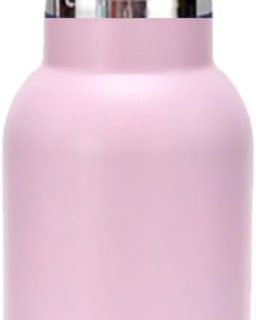 Double Walled Stainless Steel Vacuum Insulated Sports Water Bottle with Portable Stainless Lid, Wide Mouth (Pink 12oz）