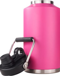 Insulated Gallon Jug with Handle, One Gallon, 128oz Stainless Steel, Large Double Vacuum Water Bottle for Hot & Cold Drinks, Wide Mouth, Sweat Proof, Great for Travel, Camping, Pink