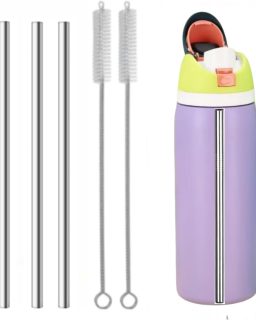 Straw Replacement for  Water Bottle 24 oz 32 oz, Metal Drinking Straw with Cleaner Brush Compatible with   24OZ/32OZ, Stainless Steel Straw Accessories for  Water Bottle