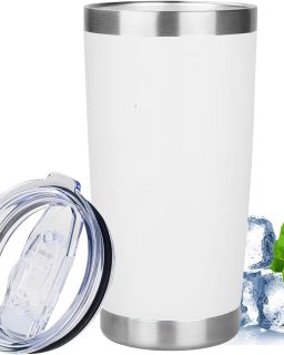 20oz Tumbler with Lid Stainless Steel Insulated Tumblers Travel Coffee Tumbler Bulk Double Wall Vacuum Insulated Water Cup Christmas Gifts for Women Men Her Him Home Office (White, 1pack)