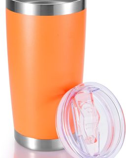 20 oz Tumbler Stainless Steel Tumblers with Lid Double Wall Vacuum Insulated Coffee Mug 20oz Powder Coated Cup for Hot and Cold Drinks, Orange, 1 pack