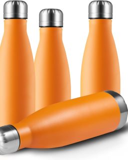17oz Sport Water Bottle 4 Pack Vacuum Insulated Stainless Steel Leak-Proof Double Wall Cola Shape Water Bottle,Keep Drinks Hot & Cold(Orange,4 Pack)