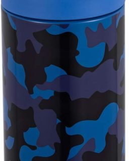 Kids Water Bottle - insulated stainless steel  with straw (Girls/Boys) - Blue Camo, 12oz