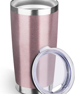 20oz Tumbler Bulk with Lid, Stainless Steel Insulated Tumblers Double Wall Vacuum Insulated Travel Mug, Powder Coated Coffee Cups for Hot and Cold Drinks(Rose Gold,1)