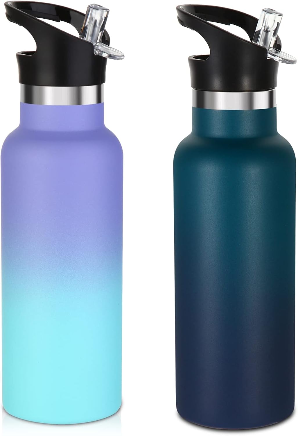 17oz Insulated Water Bottle Bulk 2 Pack,Stainless Steel Kids Water Bottles with Straw Lid,Double Wall Vacuum Metal Water Flask,Reusable Sports School Cups Keep Hot & Cold (Assorted,2 Set)