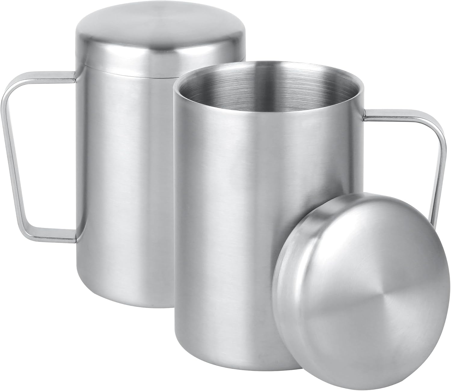 12 oz Stainless Steel Double-Walled Mugs – Insulated Coffee & Tea Cups with Handles and Lids for Camping and Everyday Use – Set of 2