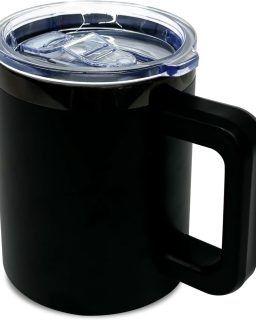 10 oz Tumbler with Handle and Straw Stainless Steel Insulated Coffee Mug for Laser Graving Powder Coated Cup with Black Plated(Black,1 pack)