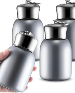 4 Pcs 10oz Mini Water Bottles Stainless Steel Slim Insulated  for Hot Cold Drink Thermal Small Vacuum Portable Water Bottle for Women Gifts Travel Camping Hiking (Silver)