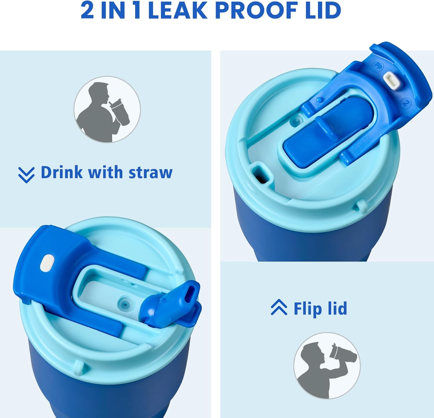 13.5oz Kids Insulated Tumbler with Lid and Straw, BPA-Free Stainless Steel Kids Water Bottle, Leak-Proof& Cupholder Friendly Tumbler for Boys & Girls -2 Pack(Blue+Black) - Image 2