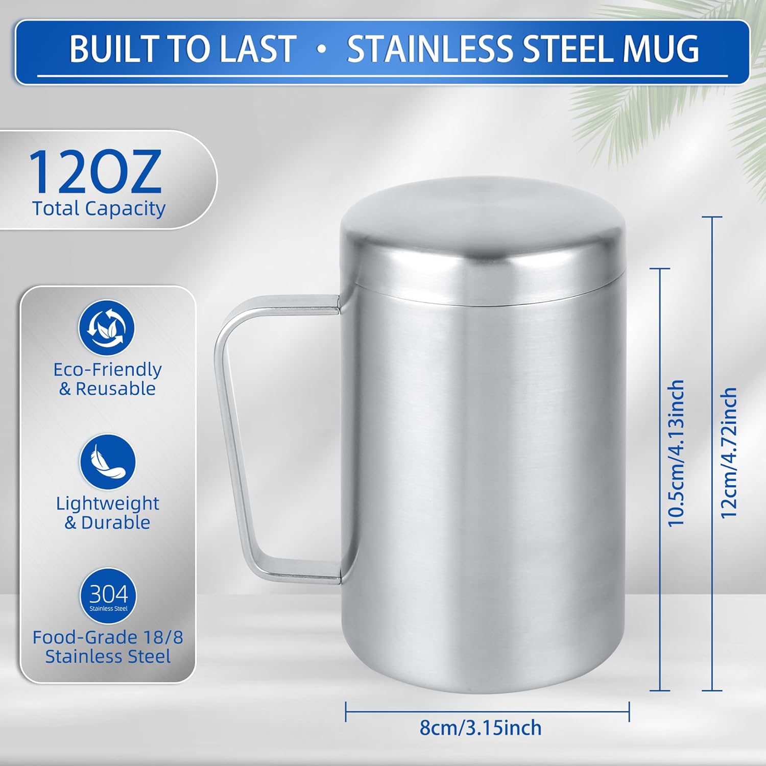 12 oz Stainless Steel Double-Walled Mugs – Insulated Coffee & Tea Cups with Handles and Lids for Camping and Everyday Use – Set of 2 - Image 2