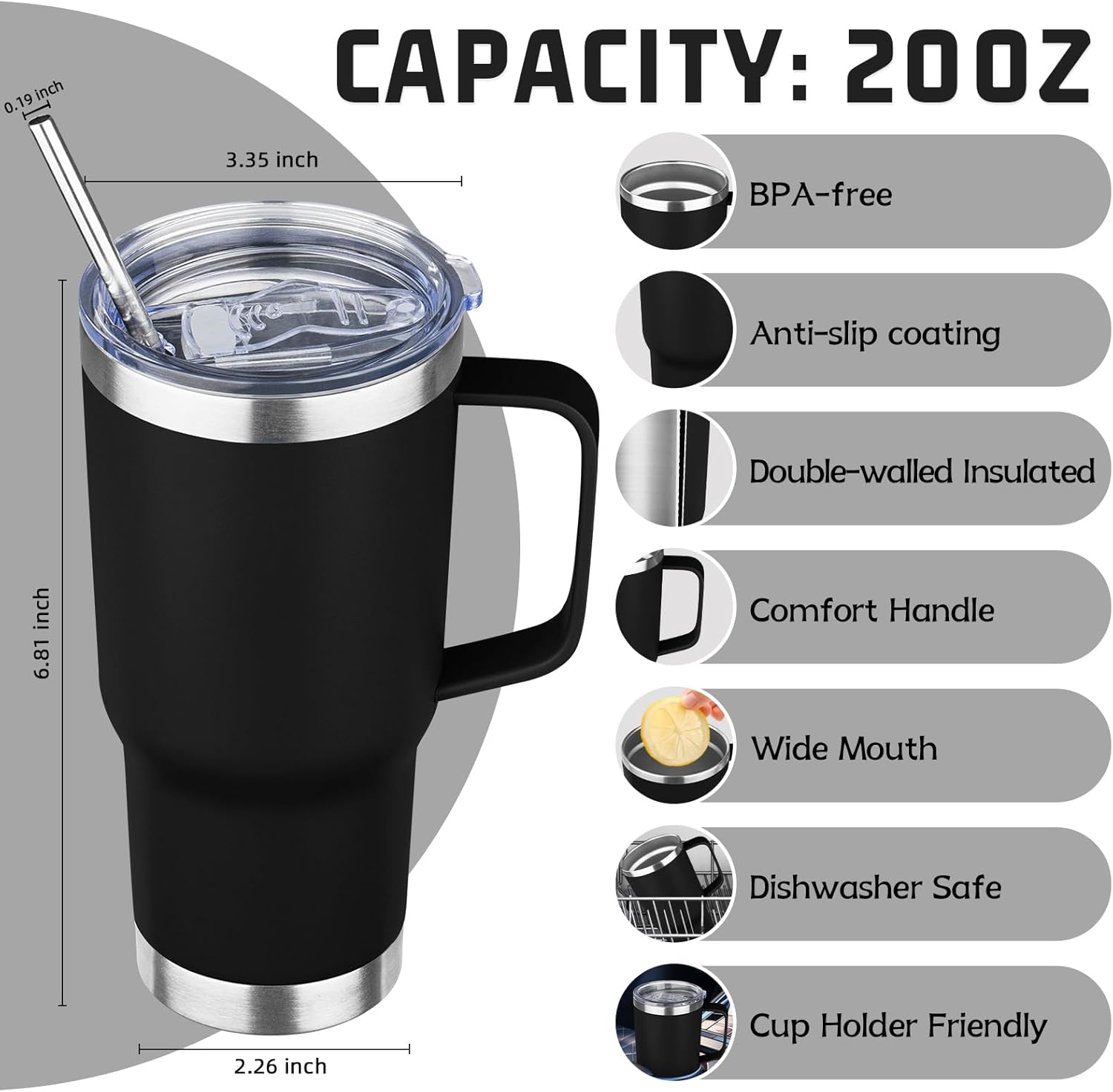 20 oz Tumbler with Handle Stainless Steel Insulated Coffee Mug Tumbler with Lid and Straw Double Wall Vacuum Insulated Coffee Mug Leak Proof Travel Mug Tumbler for Hot and Cold Drink (Mix Color-1) - Image 2