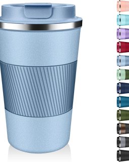 Insulated Coffee Tumbler 12 oz, Stainless Steel Coffee Mug with Lids, Travel Coffee Mug Leak Proof, Double Wall Vacuum Insulated Reusable Coffee Cup, Keep Drinks Hot and Cold (Sky Blue, 12 Ounces)