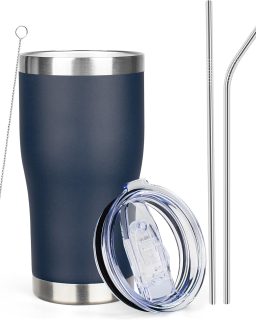 20oz Coffee Tumbler with Lid and Straw Double Wall Vacuum Insulated Cup Stainless Steel Travel Mugs Insulated for Hot and Cold Leakproof Powder Coated Tumbler for Indoor and Outdoor