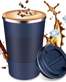 Insulated Travel Coffee Cup with Leak Proof Lid,To Go Camping Stainless Steel Vacuum Coffee Mug, Reusable Coffee Tumblers Hot & Cold Drinks Gifts Multiple Sizes and Colors (Dark blue, 12 oz)