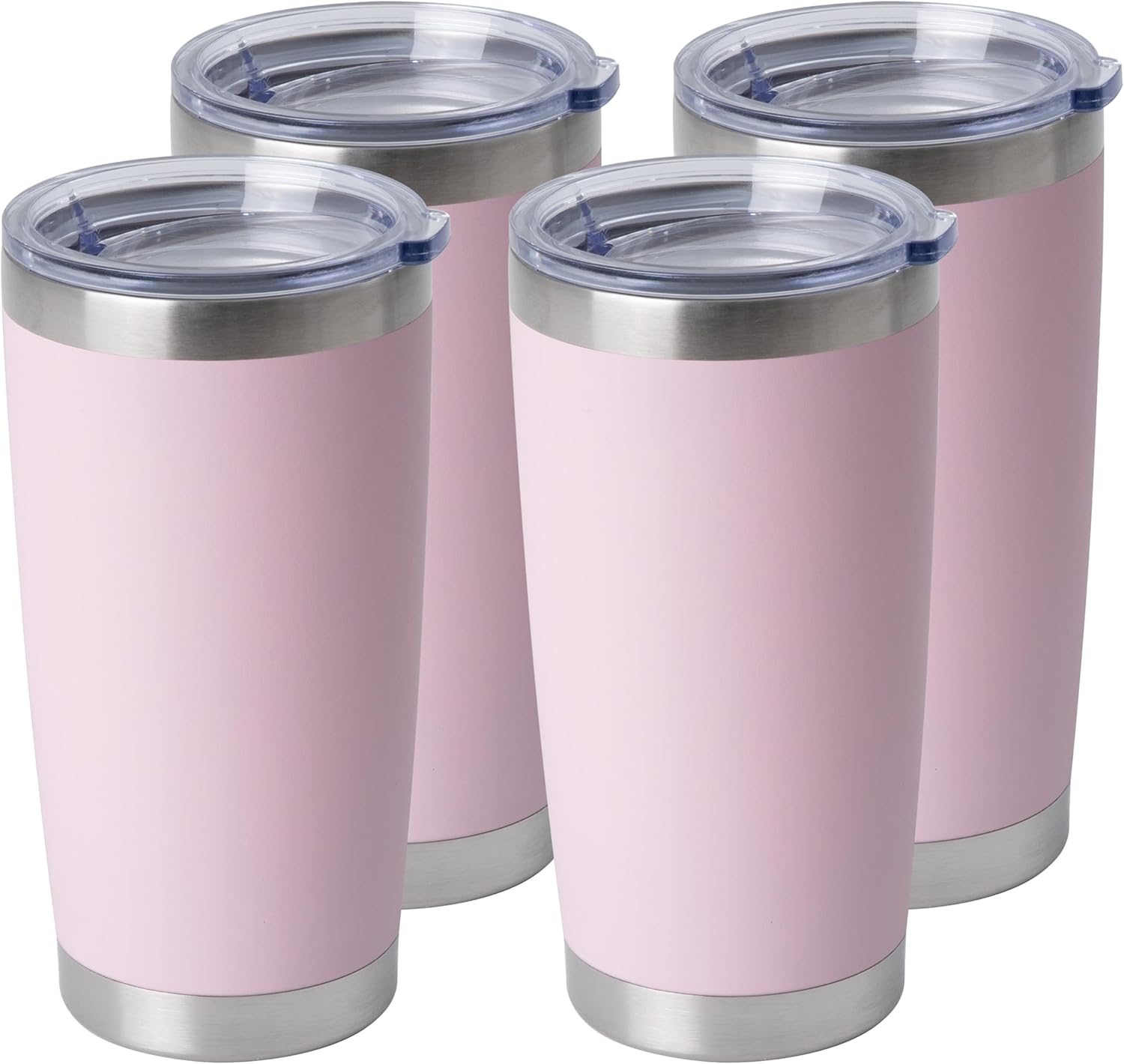 20oz Stainless Steel Tumblers Bulk, Insulated Travel Cup with Lid, Double Wall Vacuum Coffee Mug for Cold & Hot Drinks 4 Pack, Light Pink