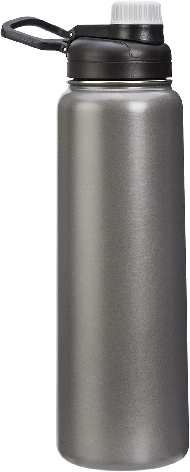 Large Stainless Steel Insulated Water Bottle, Spout Lid, 30.1 ounces, Gray