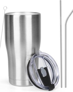 20oz Coffee Tumbler with Lid and Straw Double Wall Vacuum Insulated Cup Stainless Steel Travel Mugs Insulated for Hot and Cold Leakproof Powder Coated Tumbler for Indoor and Outdoor