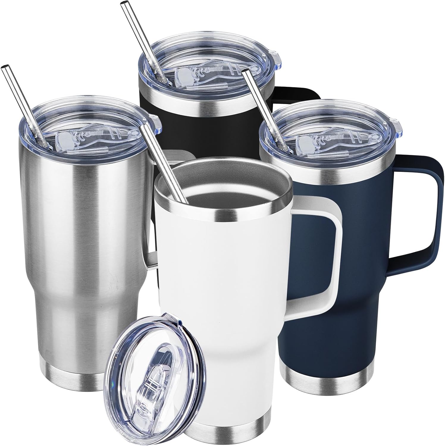 20 oz Tumbler with Handle Stainless Steel Insulated Coffee Mug Tumbler with Lid and Straw Double Wall Vacuum Insulated Coffee Mug Leak Proof Travel Mug Tumbler for Hot and Cold Drink (Mix Color-1)