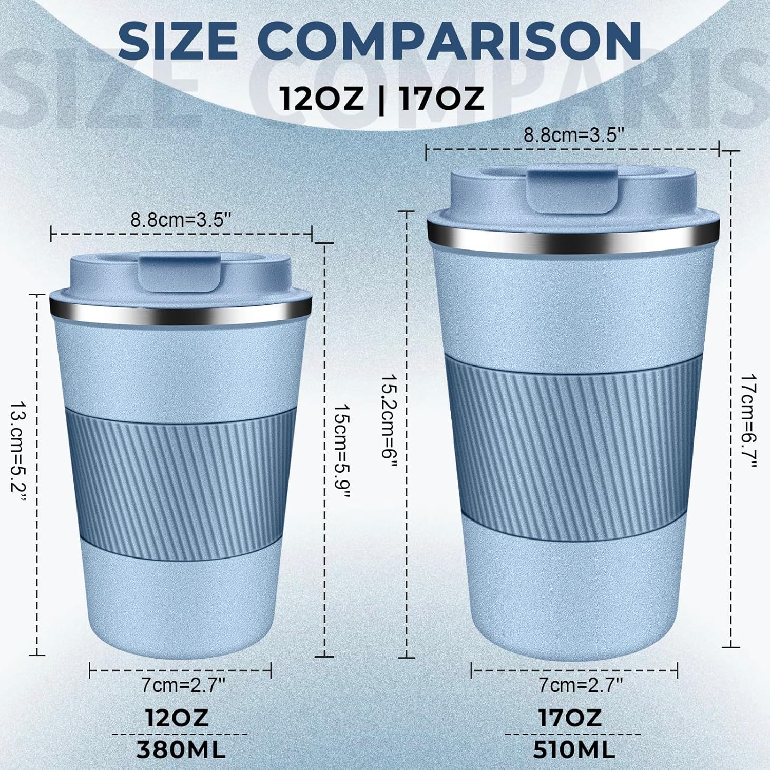 Insulated Coffee Tumbler 12 oz, Stainless Steel Coffee Mug with Lids, Travel Coffee Mug Leak Proof, Double Wall Vacuum Insulated Reusable Coffee Cup, Keep Drinks Hot and Cold (Sky Blue, 12 Ounces) - Image 2