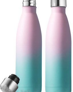 Triple-Insulated Stainless-Steel Water Bottle (set of 2) 17 Oz, Sleek Bottles, Keeps Hot & Cold, 100% Leakproof, Sweat- Proof Water Bottles, Great for Travel, Picnic & Camping